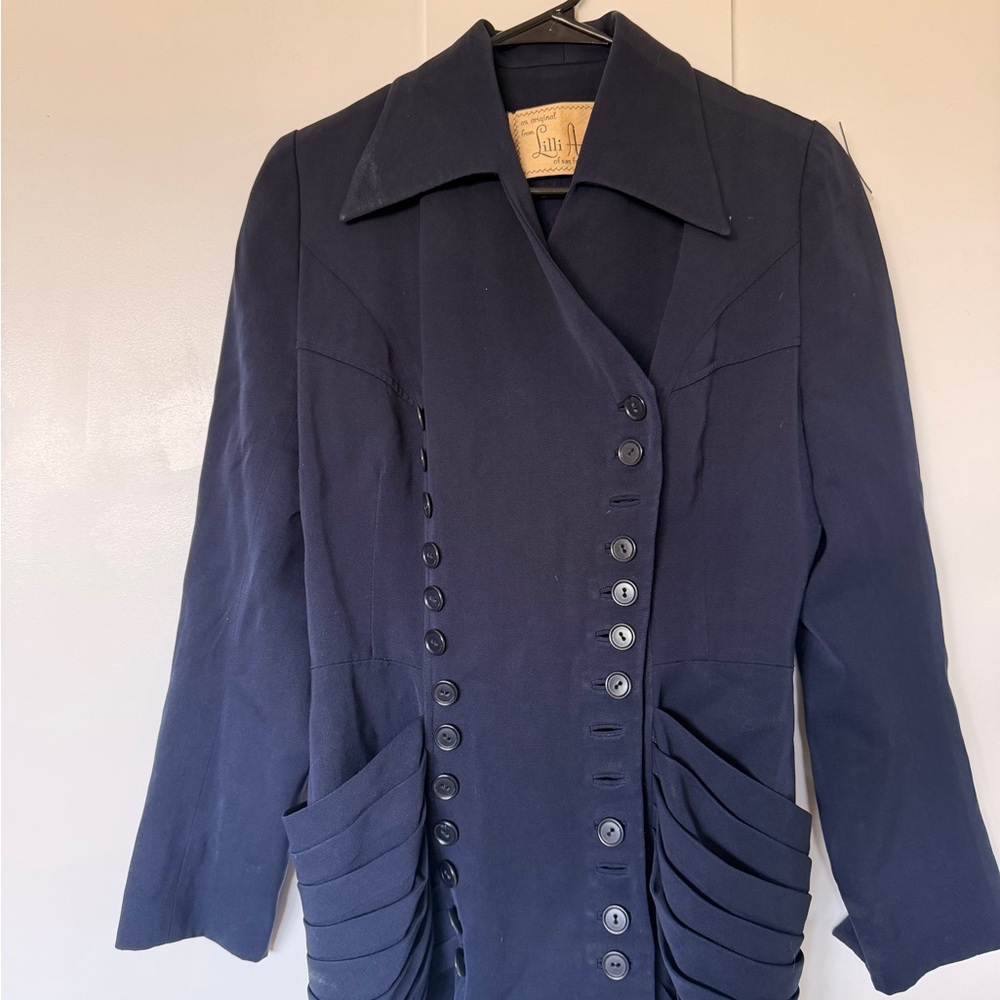 Women's Navy Blue Tailored Button Front Jacket